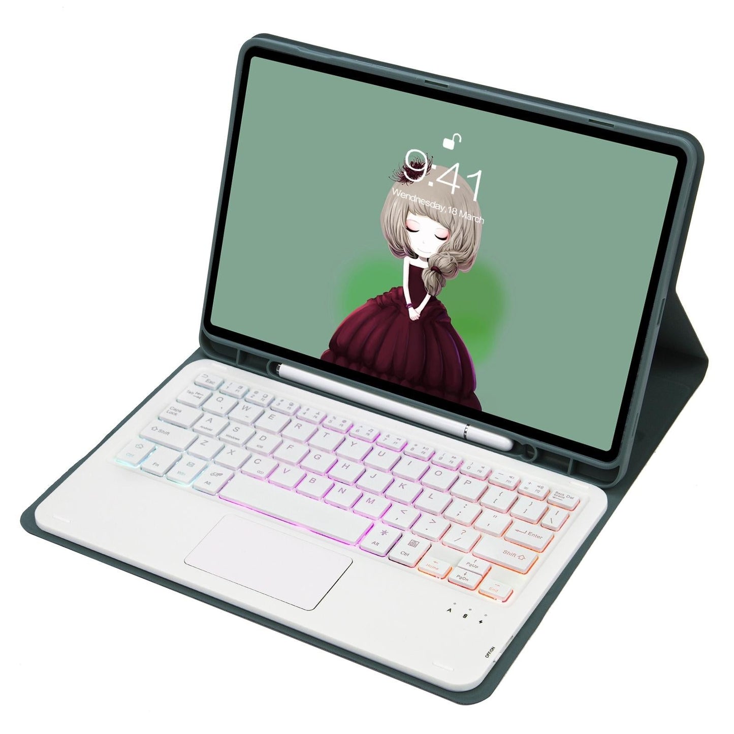 Bluetooth Keyboard Leather Tablet Case For Ipad 10.2 / 10.5 / Air 2019 With Touch Pad & Backlight - Dark Green