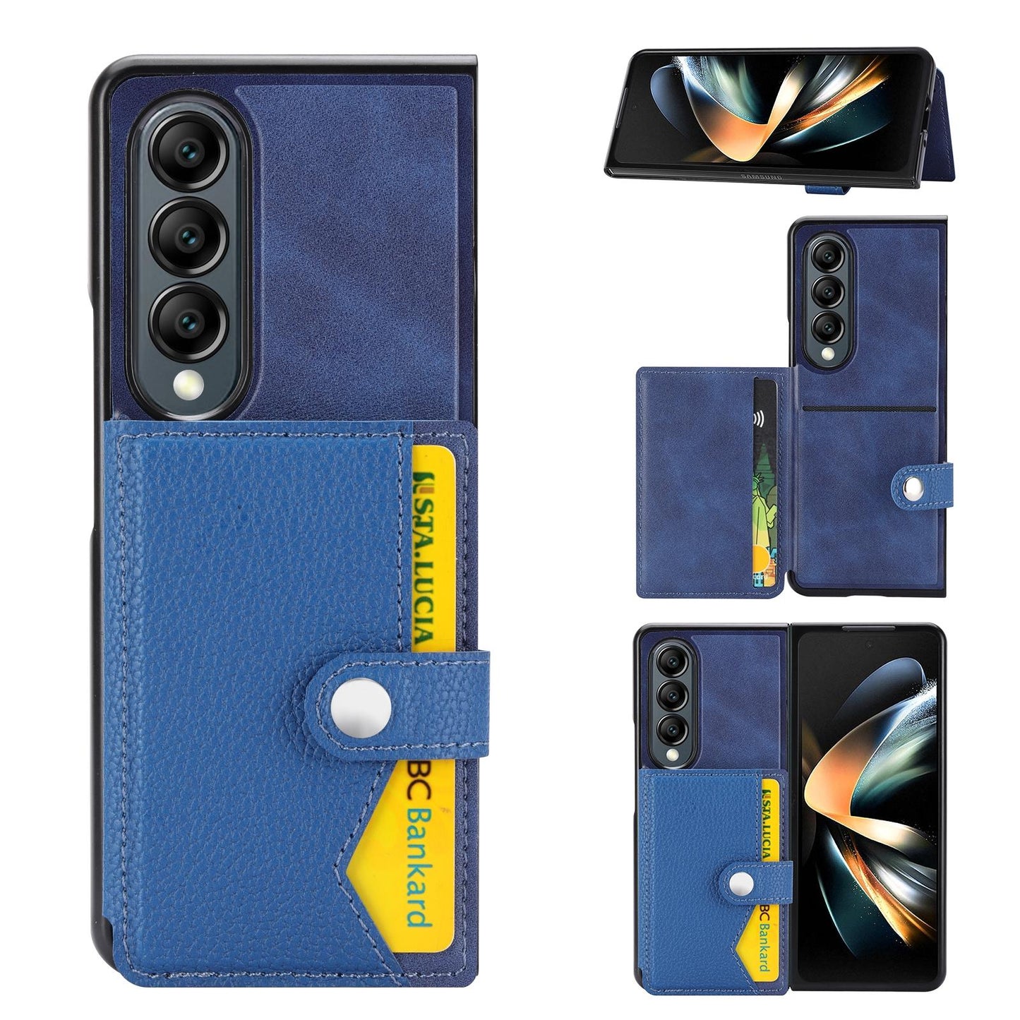 Litchi Pattern Single Button Card Holder Phone Case - Brown