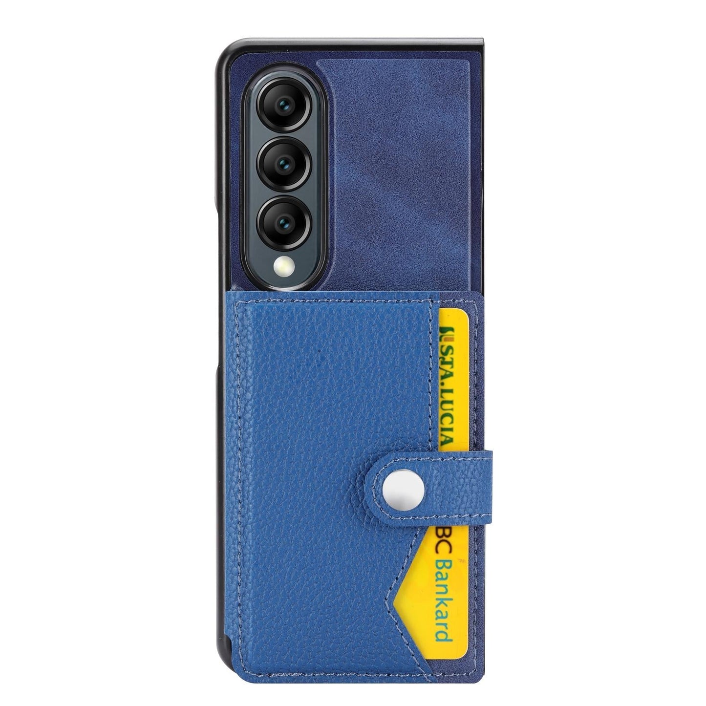Litchi Pattern Single Button Card Holder Phone Case - Brown