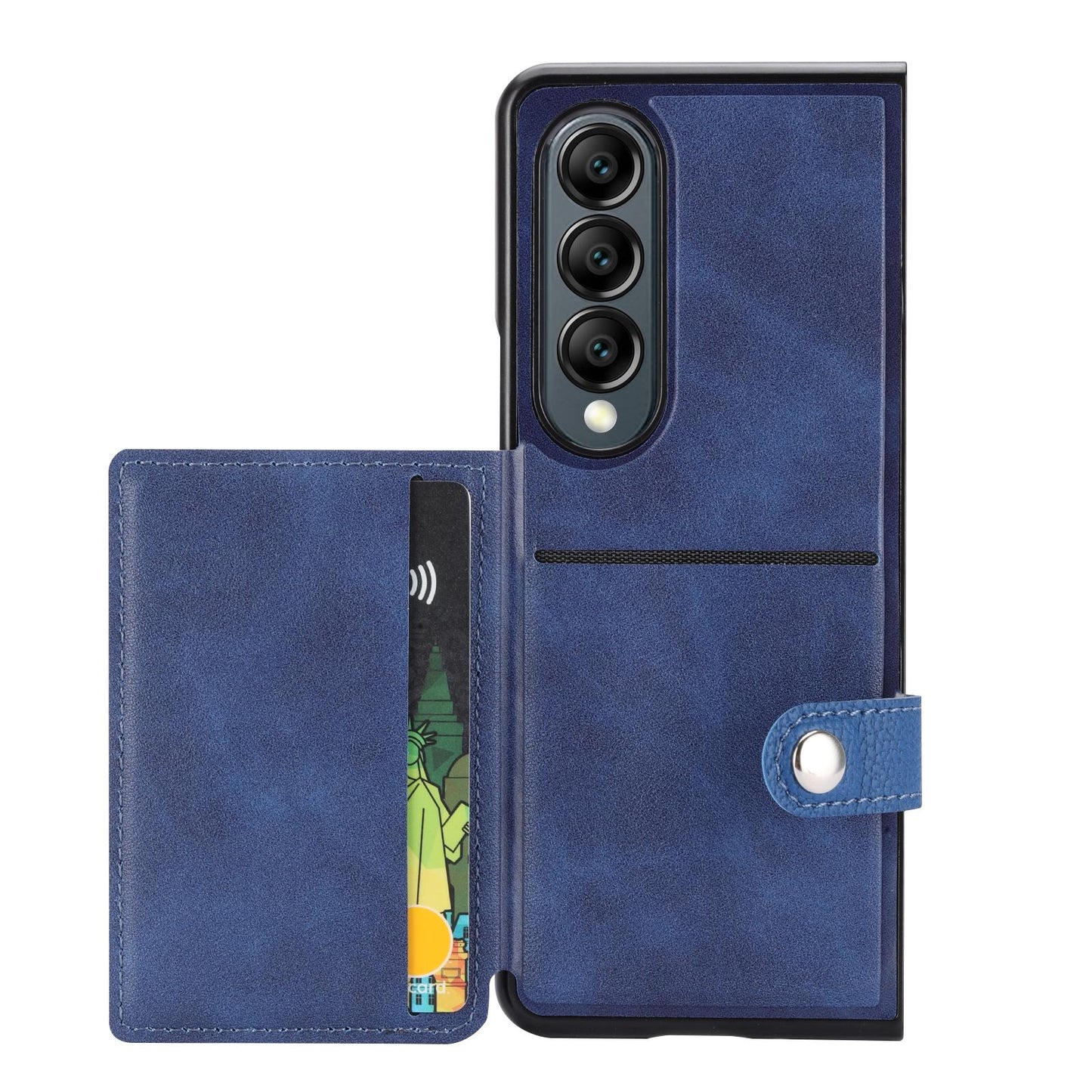 Litchi Pattern Single Button Card Holder Phone Case - Brown