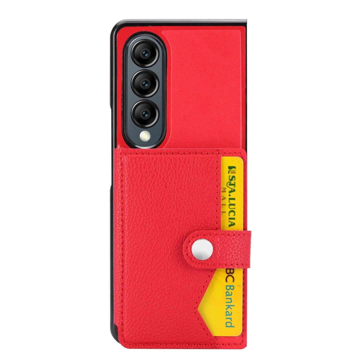 Litchi Pattern Single Button Card Holder Phone Case - Brown