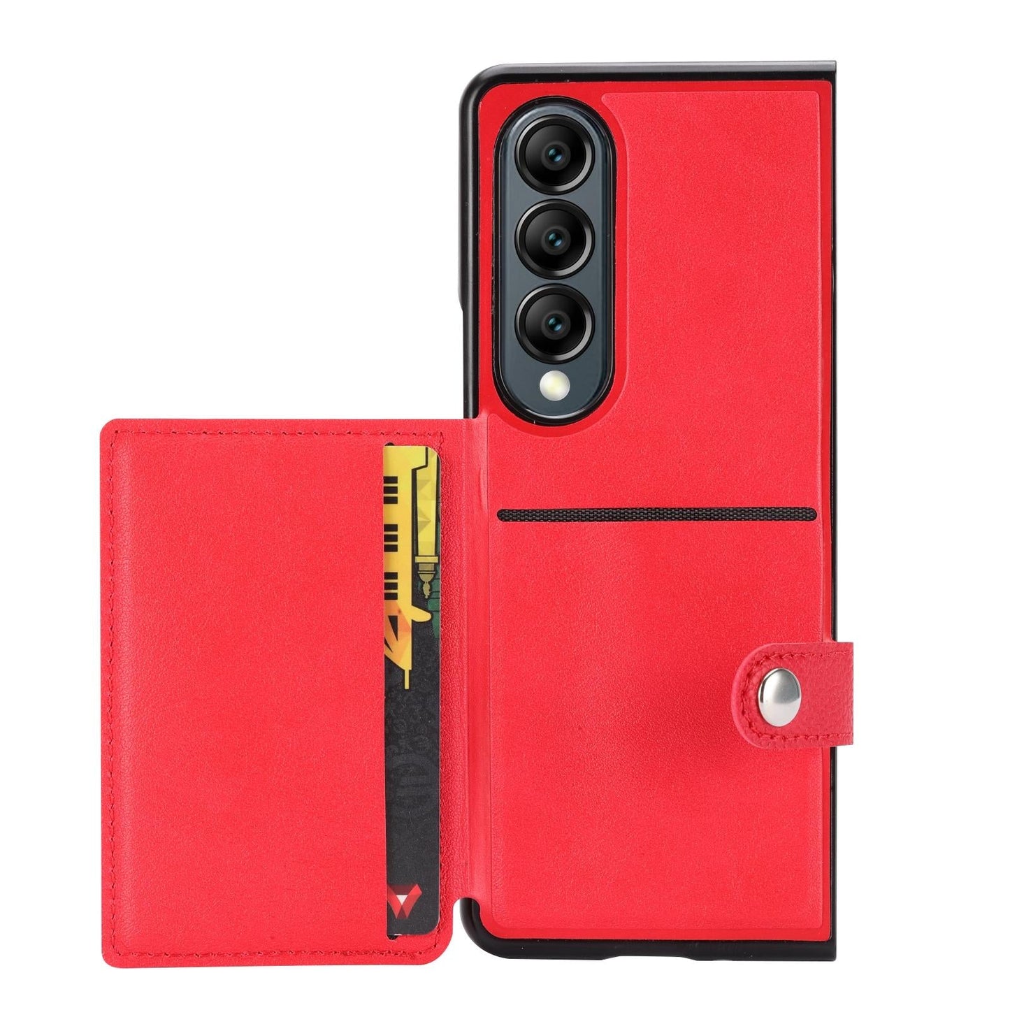 Litchi Pattern Single Button Card Holder Phone Case - Brown