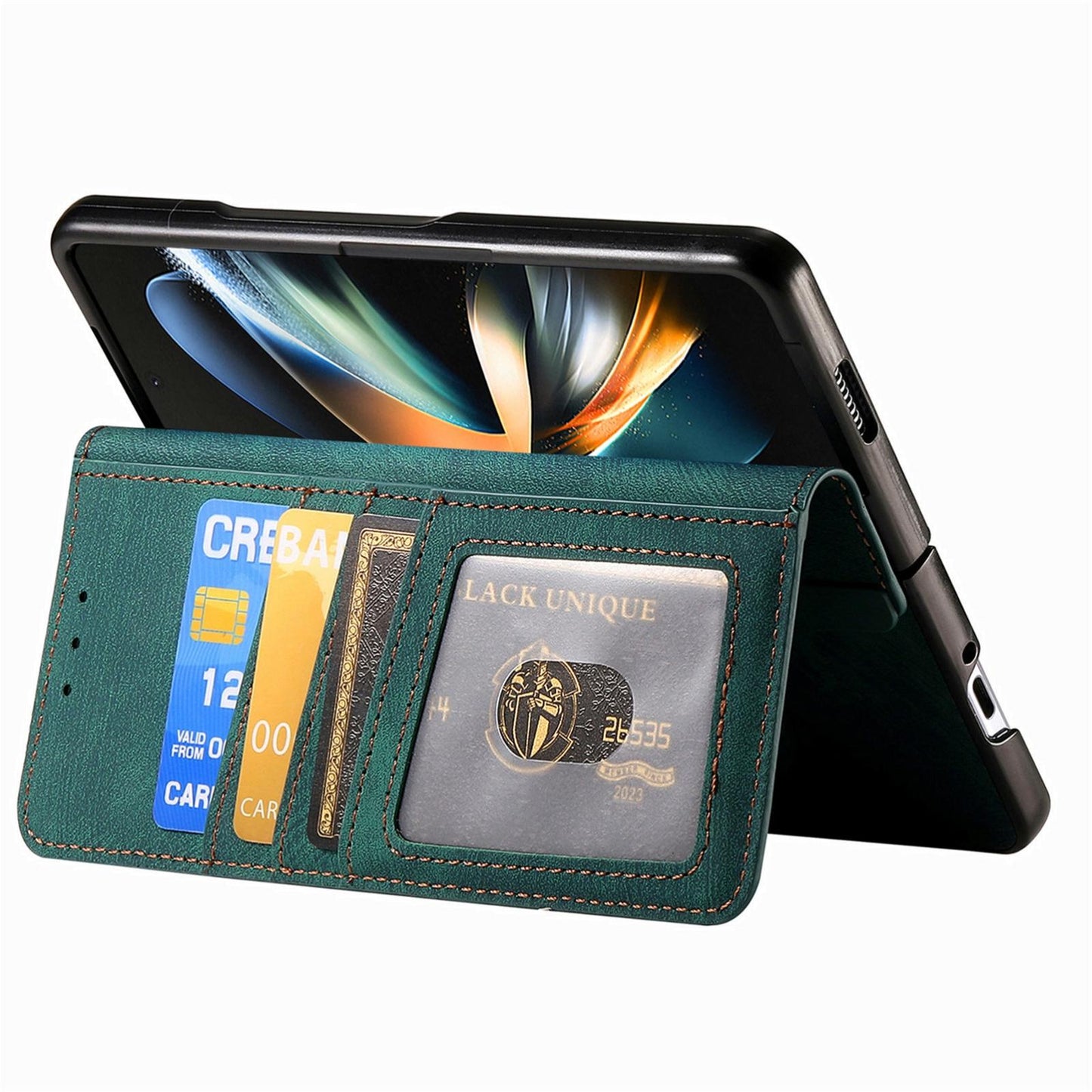 Vintage Magnetic Wallet Case for Samsung Galaxy z Fold 4 - Zipper Closure - Green