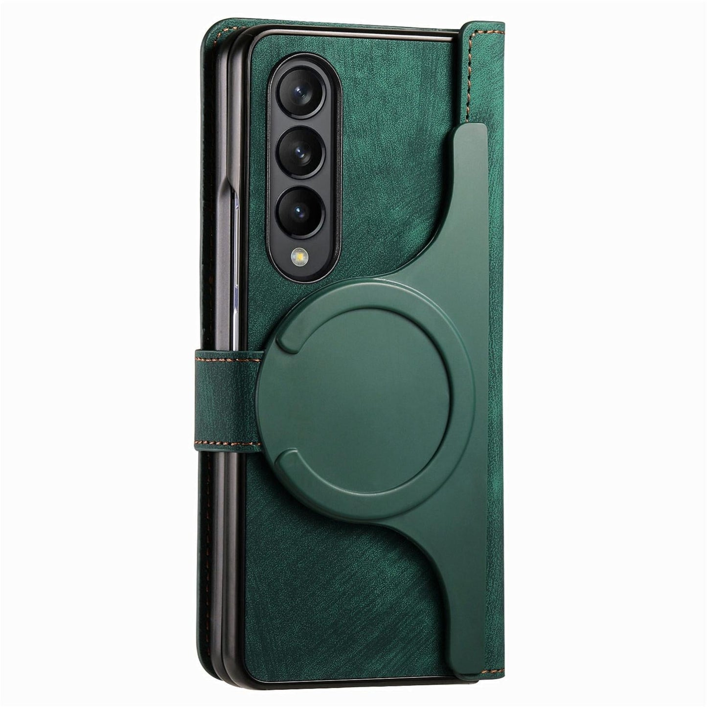 Vintage Magnetic Wallet Case for Samsung Galaxy z Fold 4 - Zipper Closure - Green
