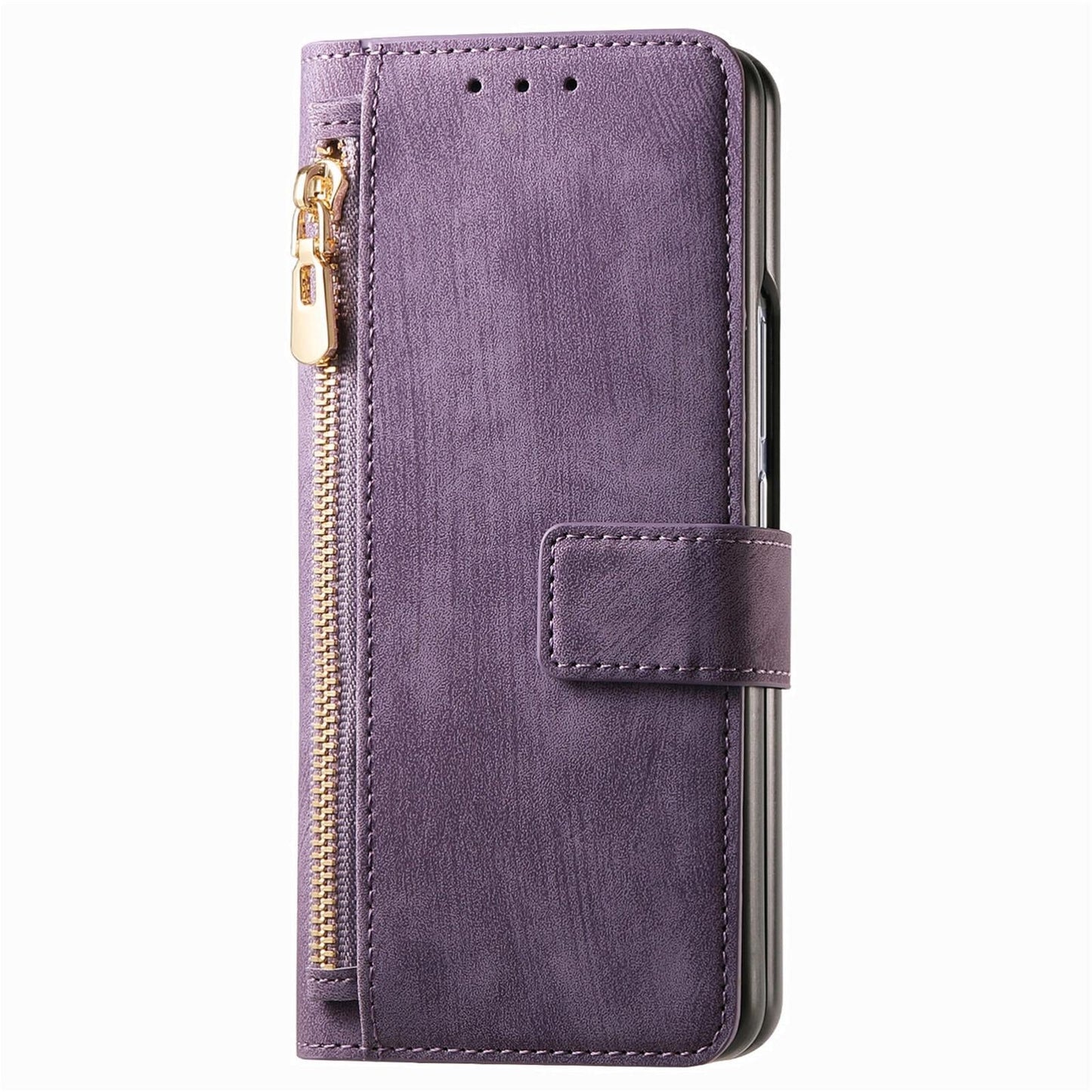 Vintage Magnetic Wallet Case for Samsung Galaxy z Fold 4 - Zipper Closure - Green