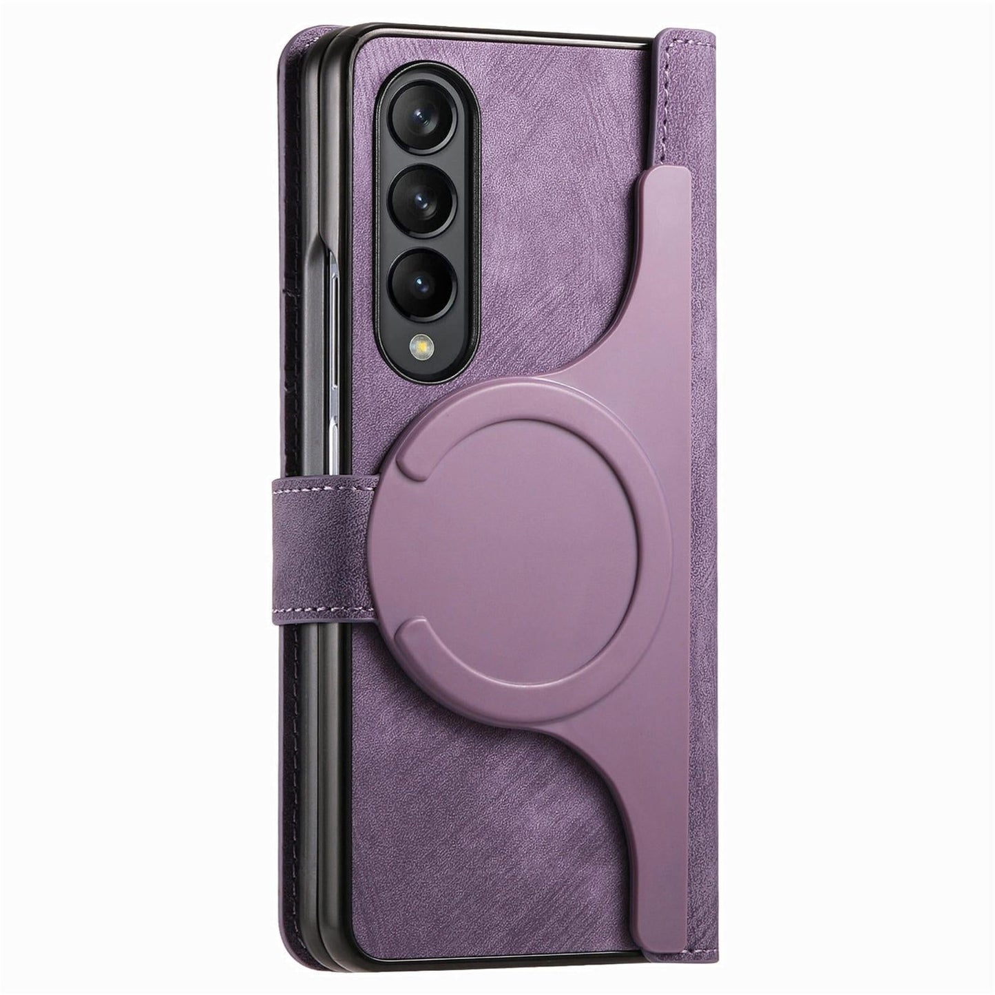 Vintage Magnetic Wallet Case for Samsung Galaxy z Fold 4 - Zipper Closure - Green