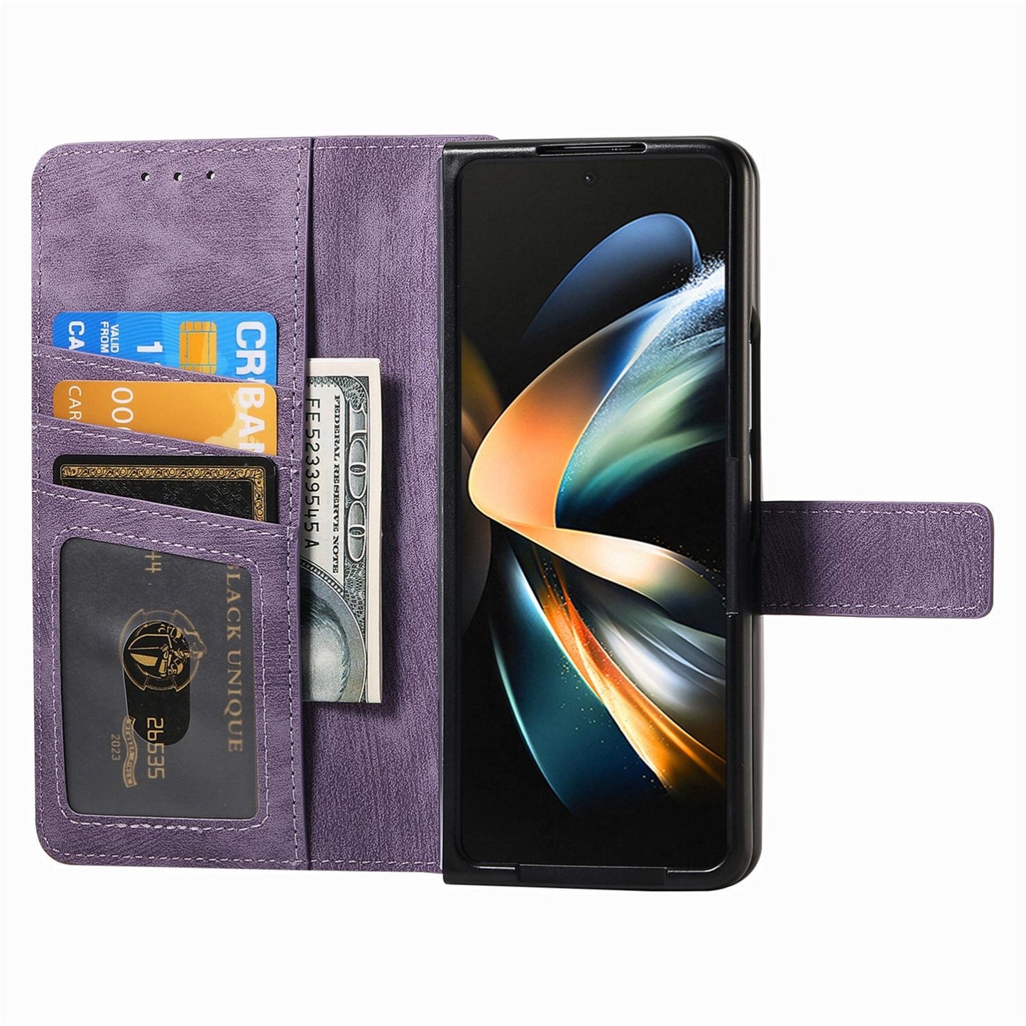 Vintage Magnetic Wallet Case for Samsung Galaxy z Fold 4 - Zipper Closure - Green