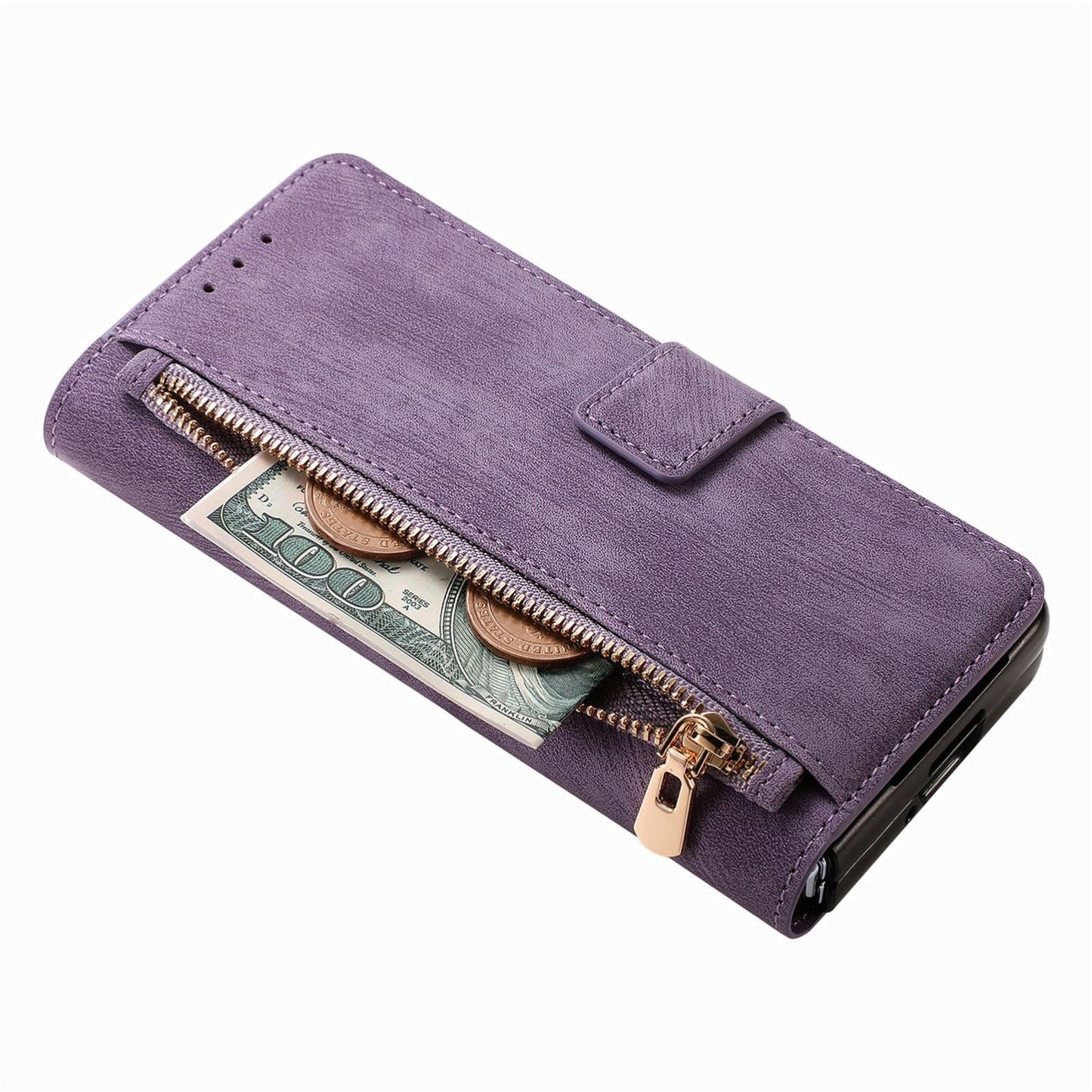 Vintage Magnetic Wallet Case for Samsung Galaxy z Fold 4 - Zipper Closure - Green