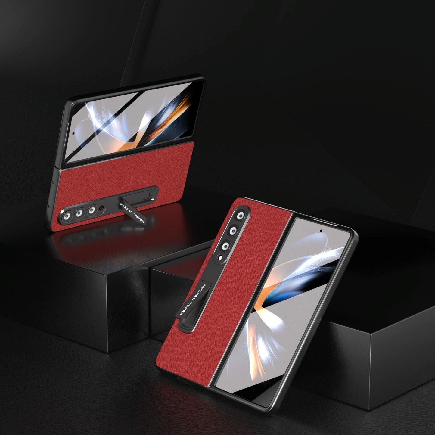 Cross Texture Leather Phone Case with Holder for Samsung Galaxy z Fold 4 5g - Red