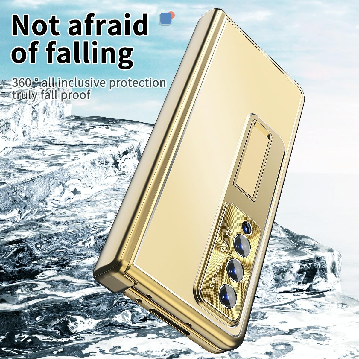 Shockproof Aluminum Double Hinge Case for Samsung Galaxy z Fold 4 - Gold