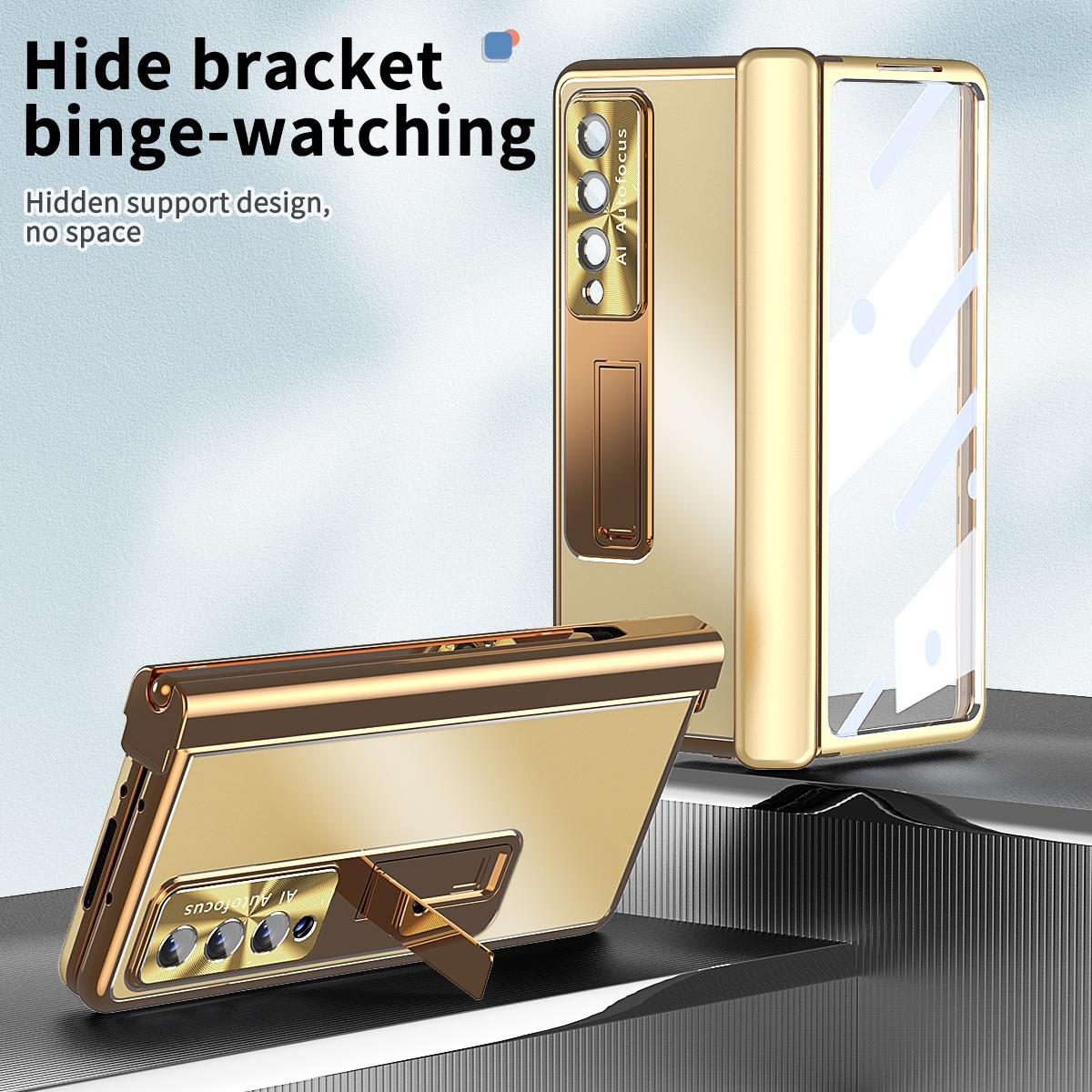 Shockproof Aluminum Double Hinge Case for Samsung Galaxy z Fold 4 - Gold