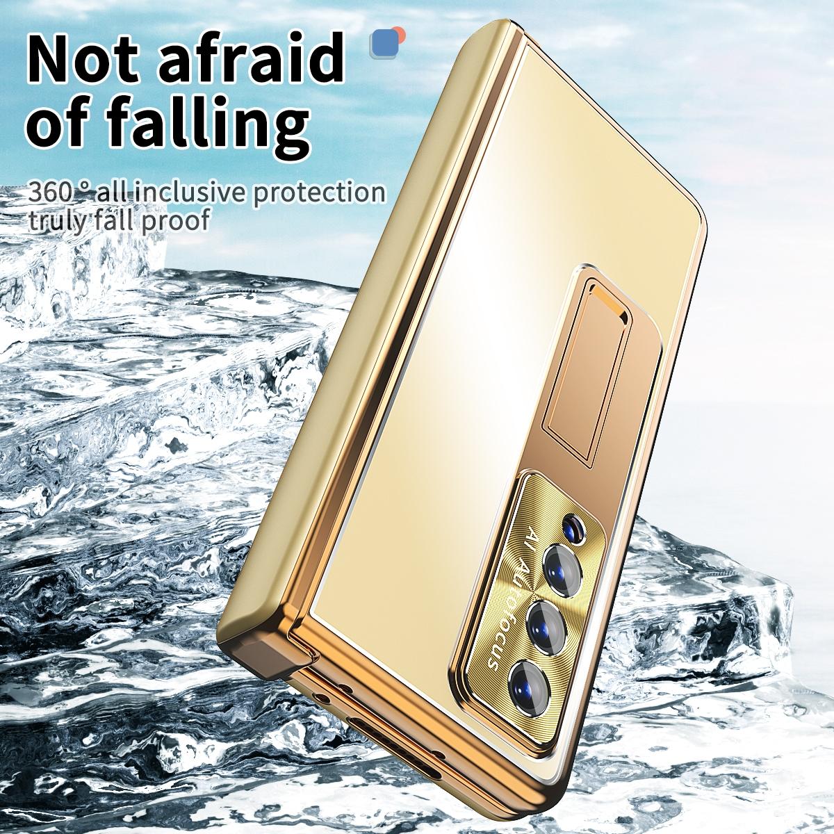 Shockproof Aluminum Double Hinge Case for Samsung Galaxy z Fold 4 - Gold