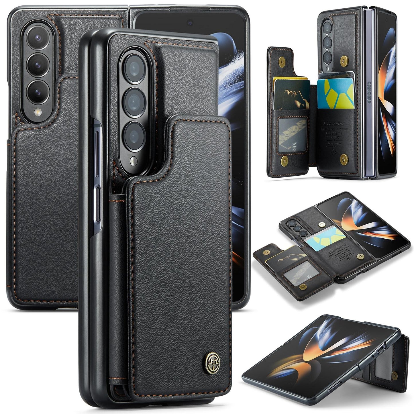 Leather Rfid Phone Case for Samsung Galaxy z Fold 4 5g - Wine Red