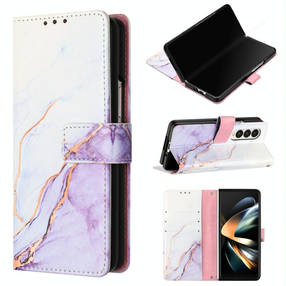 Marble Leather Flip Case for Samsung Galaxy z Fold 4 - Galaxy Marble White Ls004