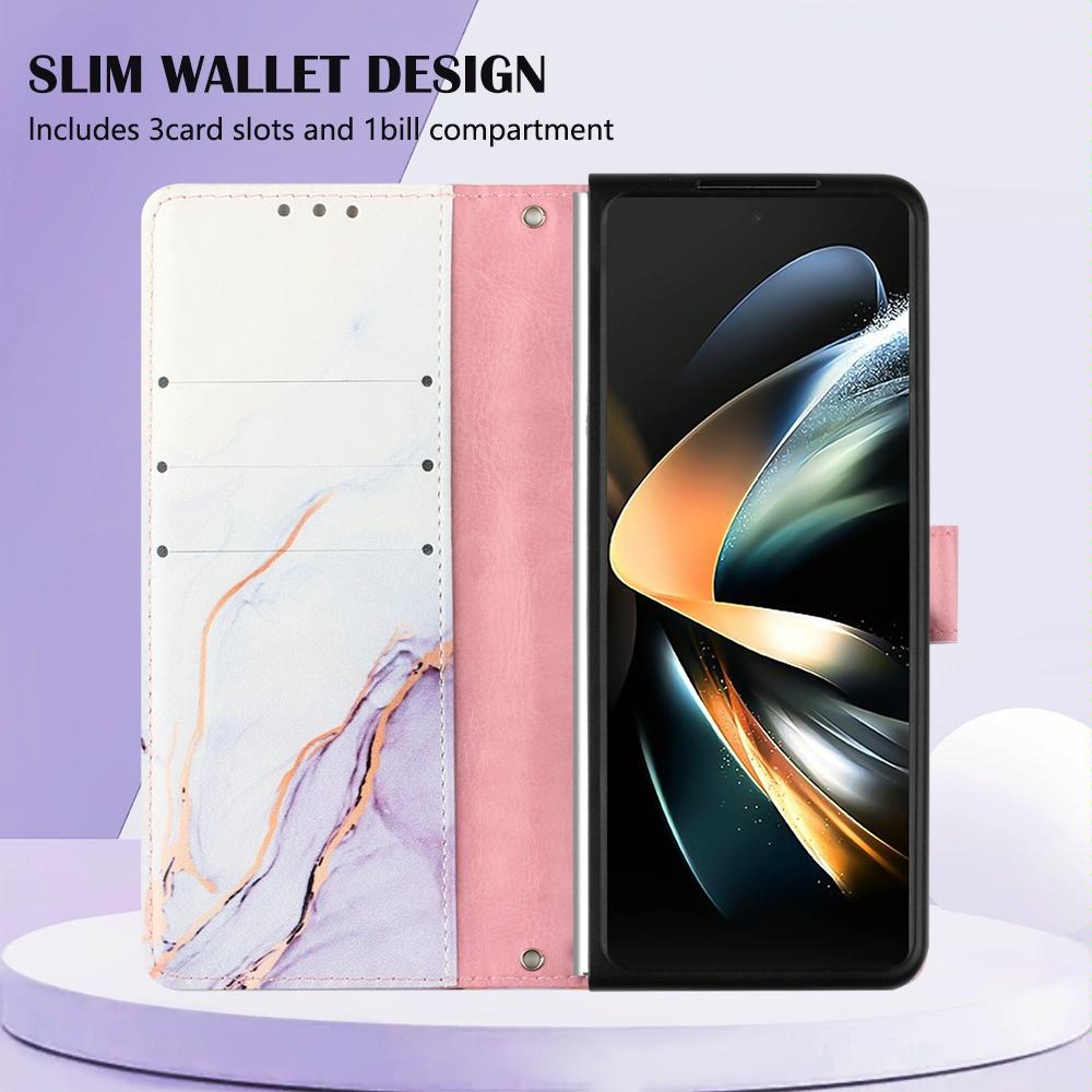 Marble Leather Flip Case for Samsung Galaxy z Fold 4 - Galaxy Marble White Ls004