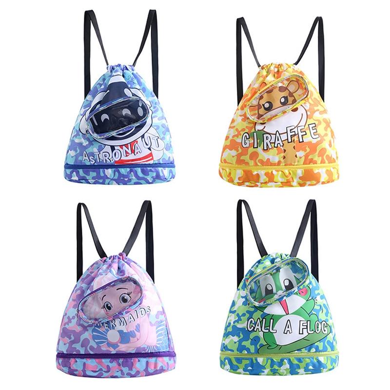 Kids' Swim Bag Cute Cartoon Beach Backpack Waterproof Dry / Wet Large 2 Layer - Green - Small 1 Layer