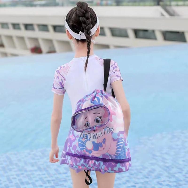 Kids' Swim Bag Cute Cartoon Beach Backpack Waterproof Dry / Wet Large 2 Layer - Green - Small 1 Layer