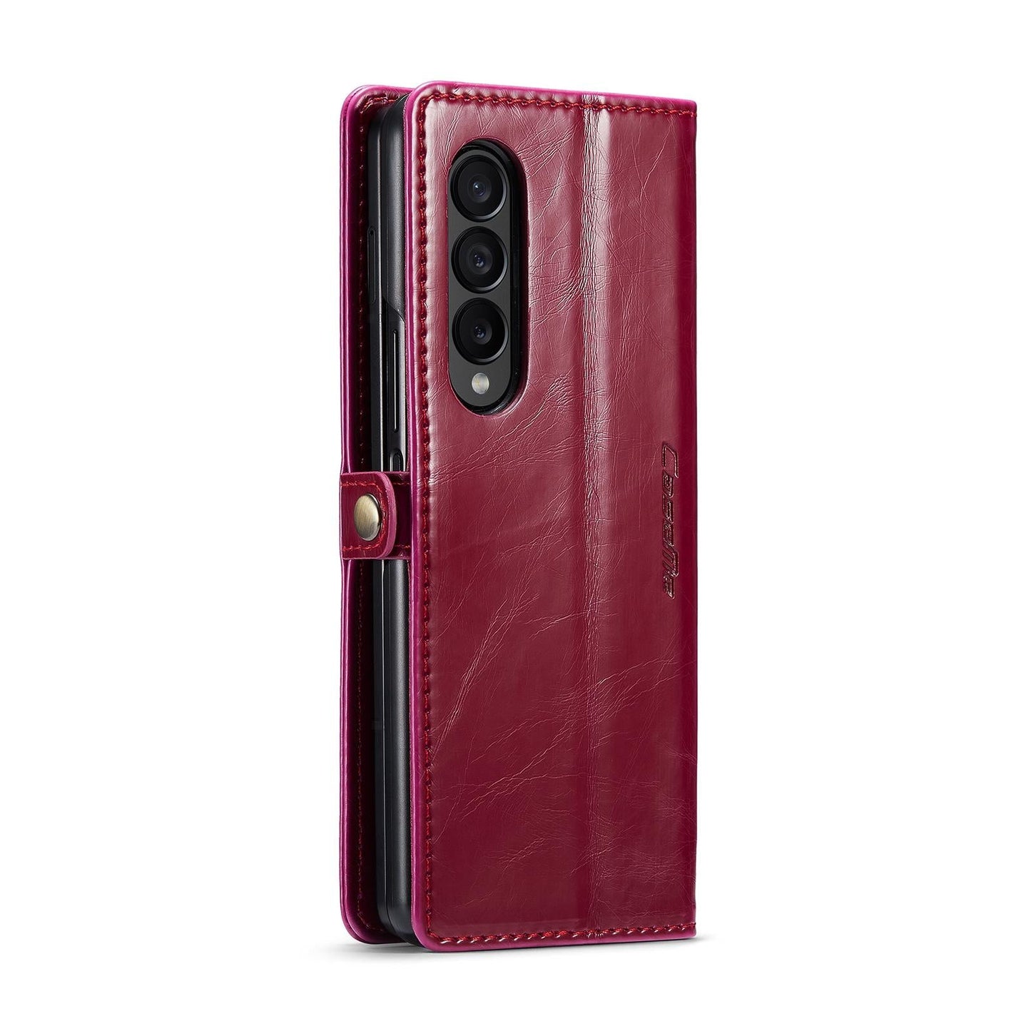 Premium Crazy Horse Leather Phone Case for Samsung Galaxy z Fold 4 - Wine Red