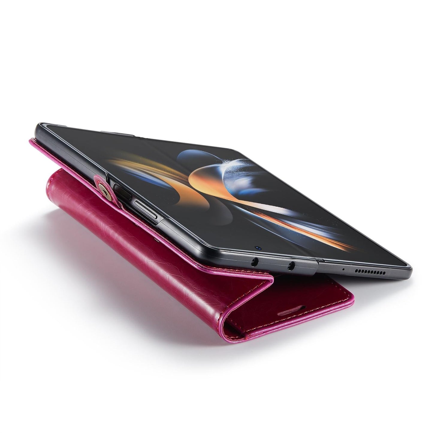 Premium Crazy Horse Leather Phone Case for Samsung Galaxy z Fold 4 - Wine Red
