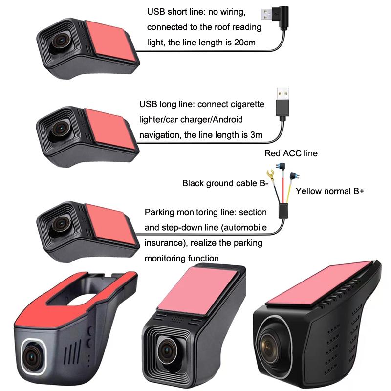 1080p Hd Car Recorder with Wifi for Parking Monitoring - With Button + Parking Monitoring Line