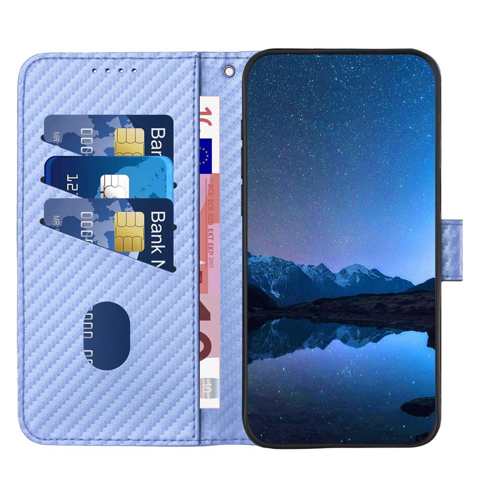 For Samsung Galaxy Z Fold4 5G Carbon Fiber Leather Phone Case With Lanyard - Royal Blue
