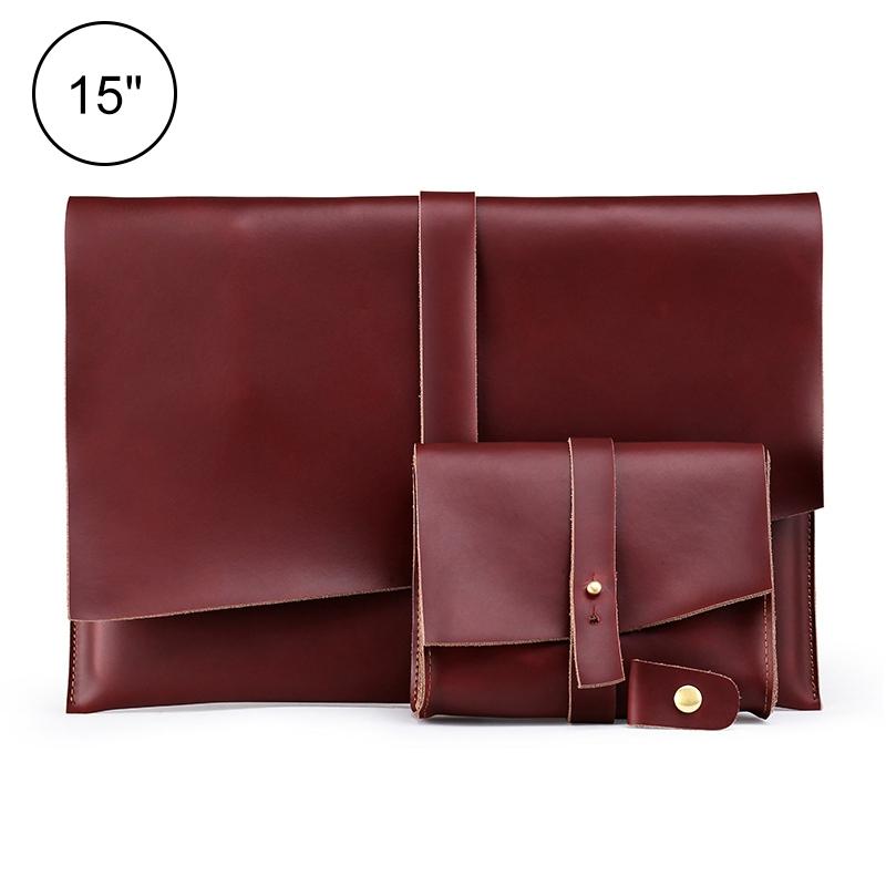 15 Laptop / Tablet Bag - Genuine Leather - Universal - Cable Winder - Business Power Adapter - Coffee