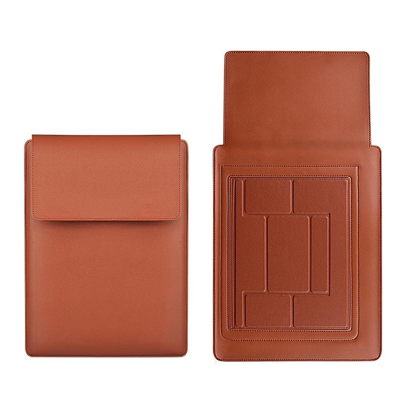 15.4 Inch Laptop Sleeve Leather Case with Small Storage Bag - Green