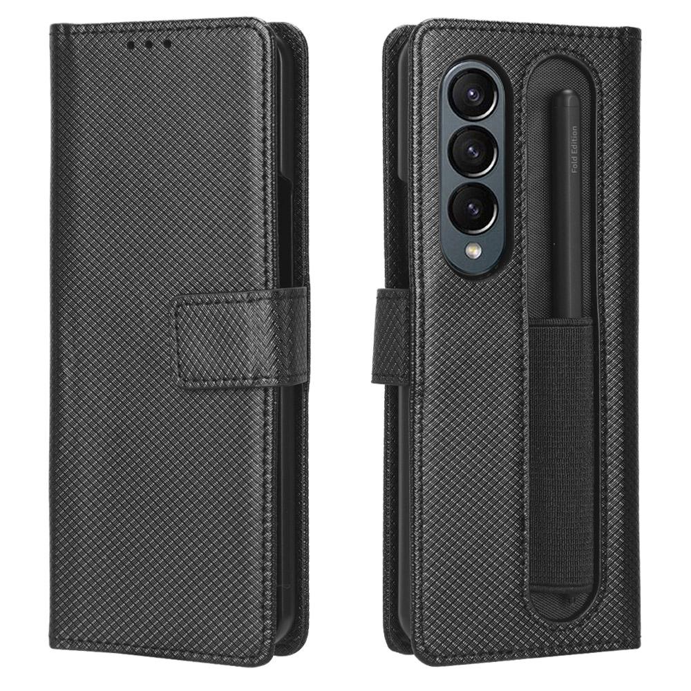 For Samsung Galaxy Z Fold4 5G Textured Leather Phone Case - Blue
