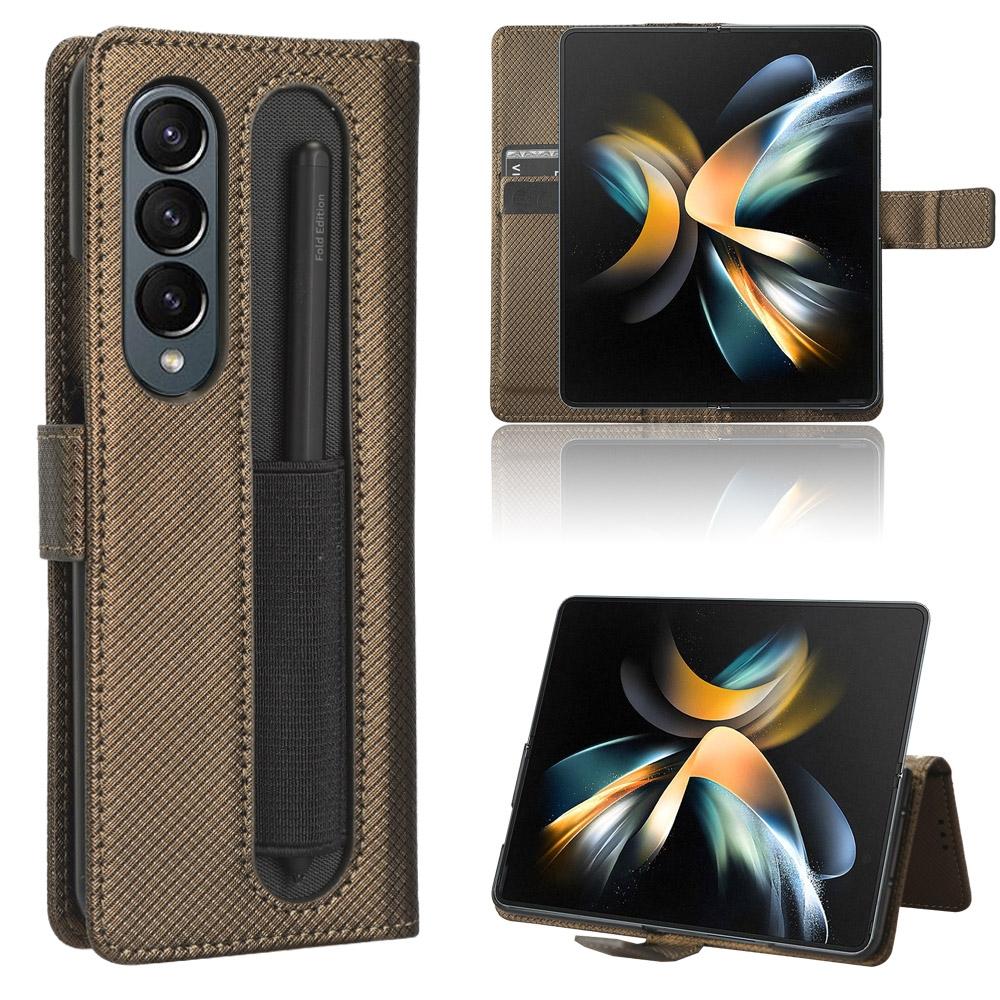 For Samsung Galaxy Z Fold4 5G Textured Leather Phone Case - Blue