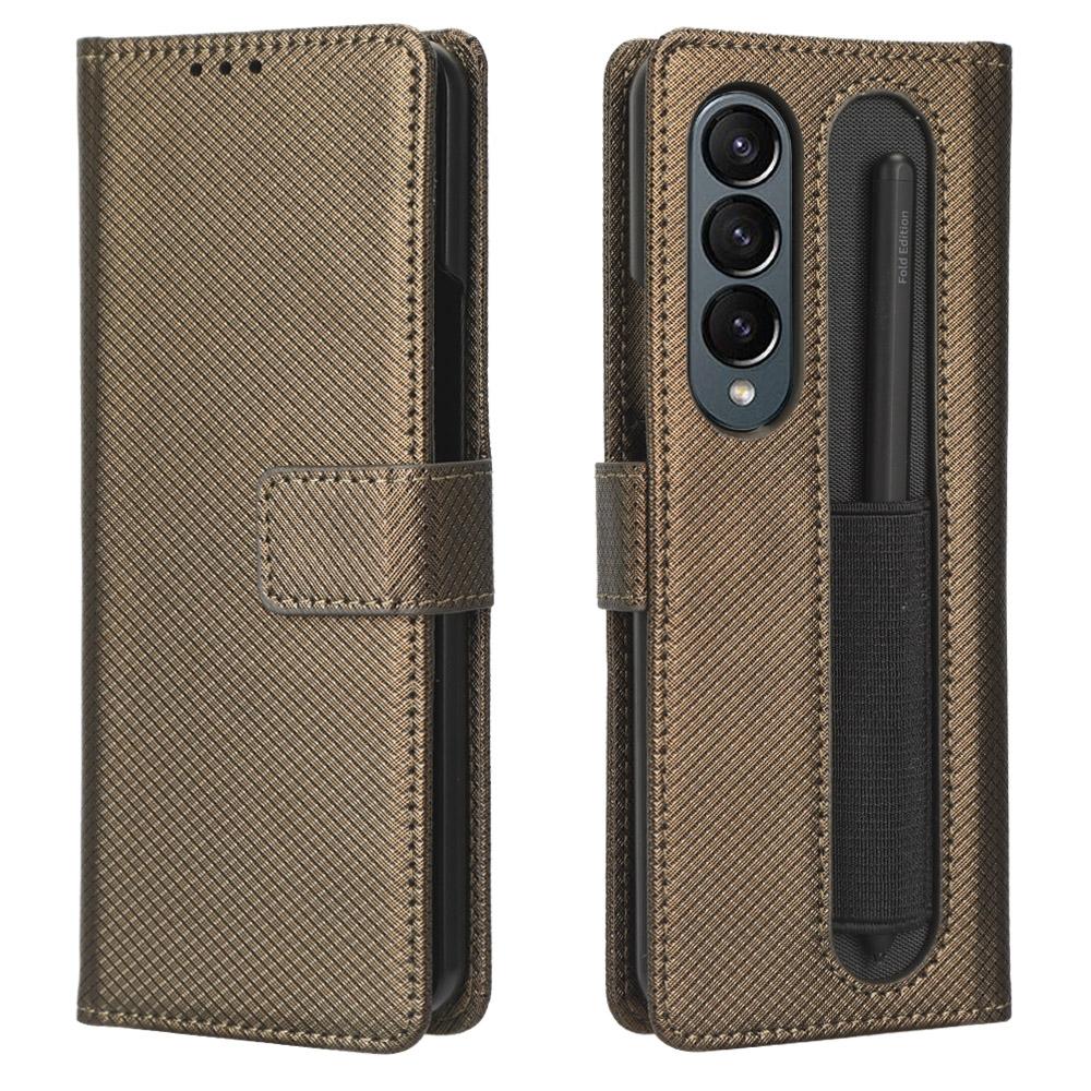 For Samsung Galaxy Z Fold4 5G Textured Leather Phone Case - Blue
