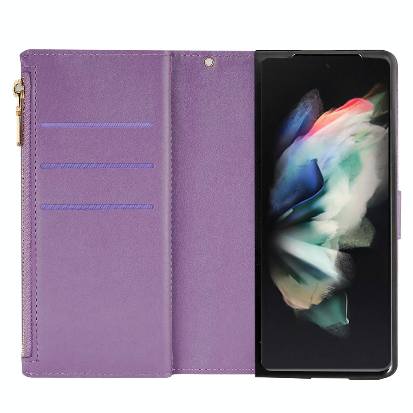 Sparkling Leather Zip Case for Samsung Galaxy z Fold 4 - Zipper Closure - Rose Gold