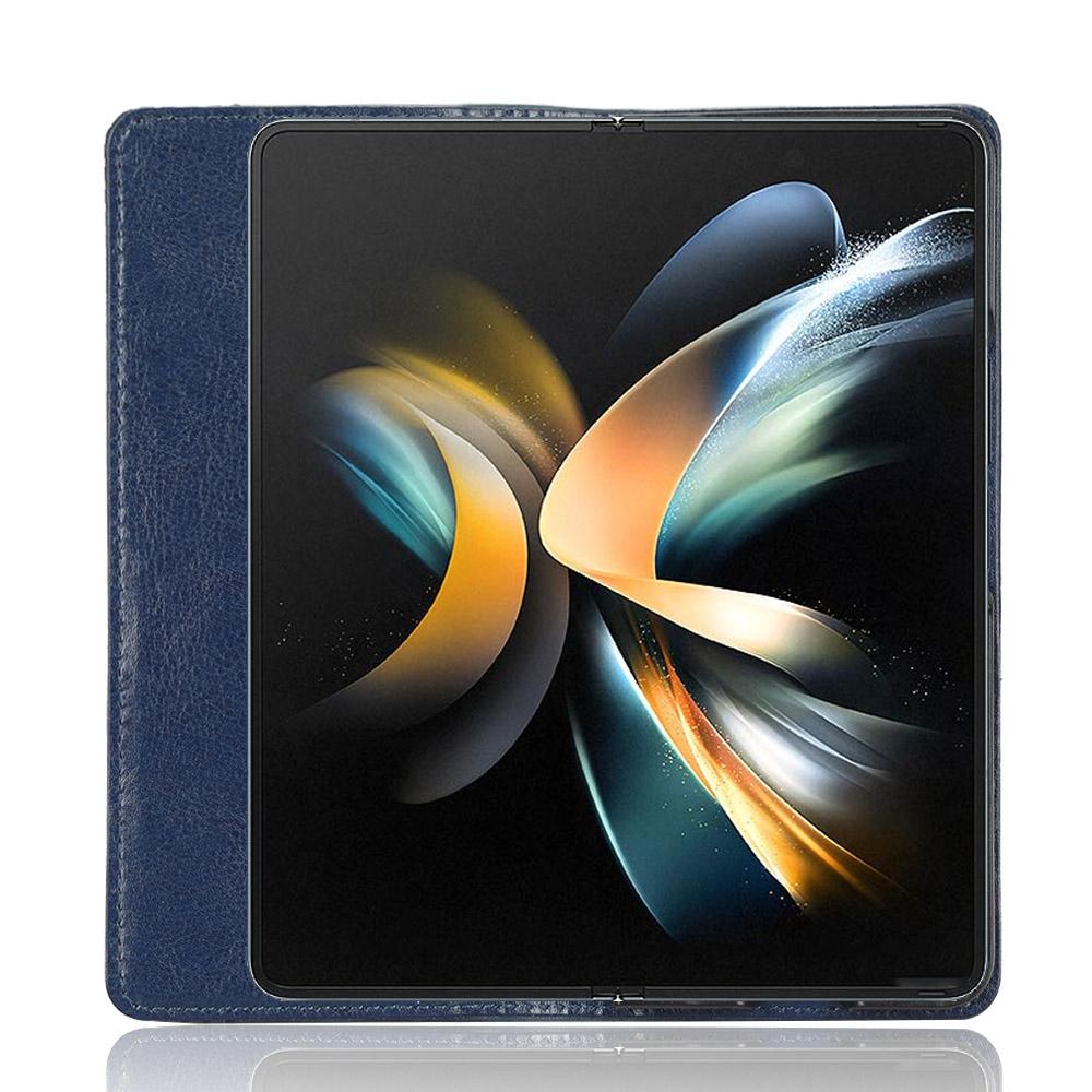 Vintage Leather Phone Case for Samsung Galaxy z Fold 4 5g with Magnetic Buckle - Blue