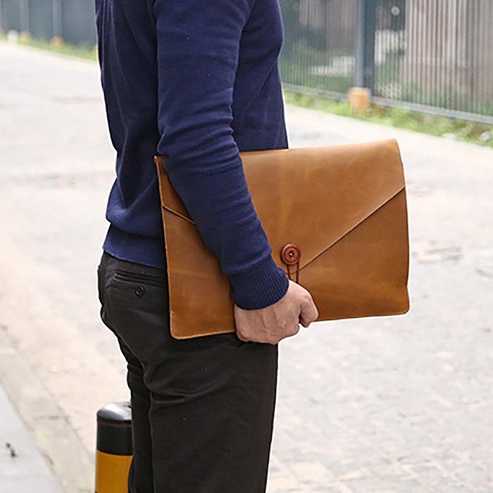 13.3 Genuine Leather Business Laptop Bag For Macbook Samsung Sony Dell Alienware Chuwi Asus Hp - Universal - Coffee