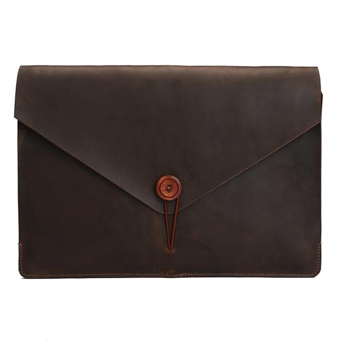 15.4 Business Laptop Tablet Bag - Genuine Leather - Universal Fit - Coffee