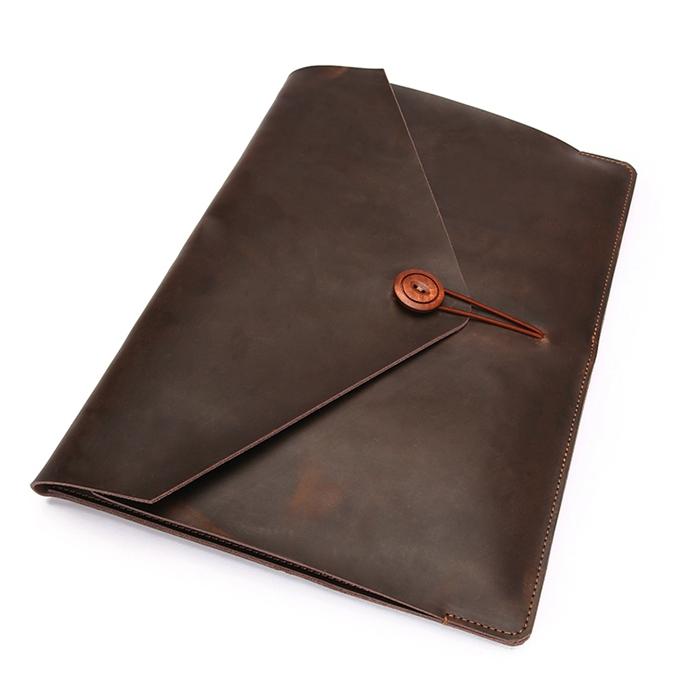15.4 Business Laptop Tablet Bag - Genuine Leather - Universal Fit - Coffee