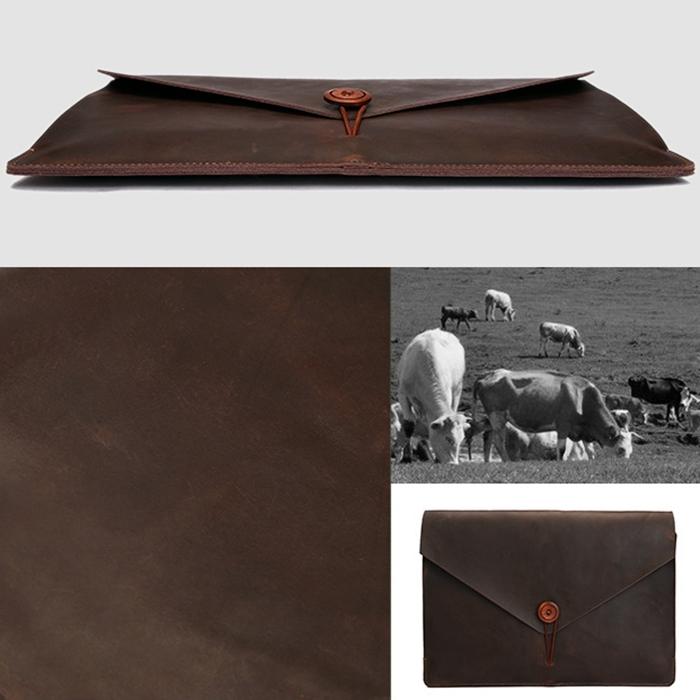 15.4 Business Laptop Tablet Bag - Genuine Leather - Universal Fit - Coffee