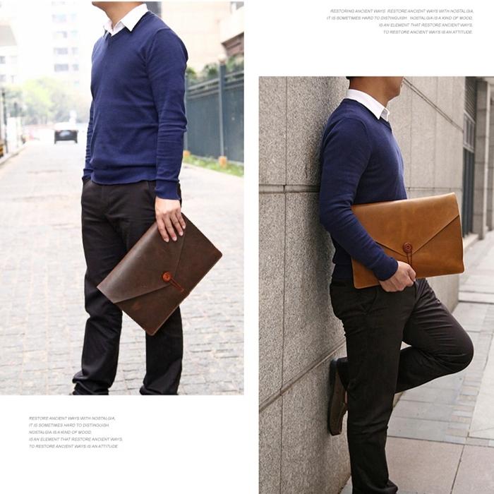 15.4 Business Laptop Tablet Bag - Genuine Leather - Universal Fit - Coffee