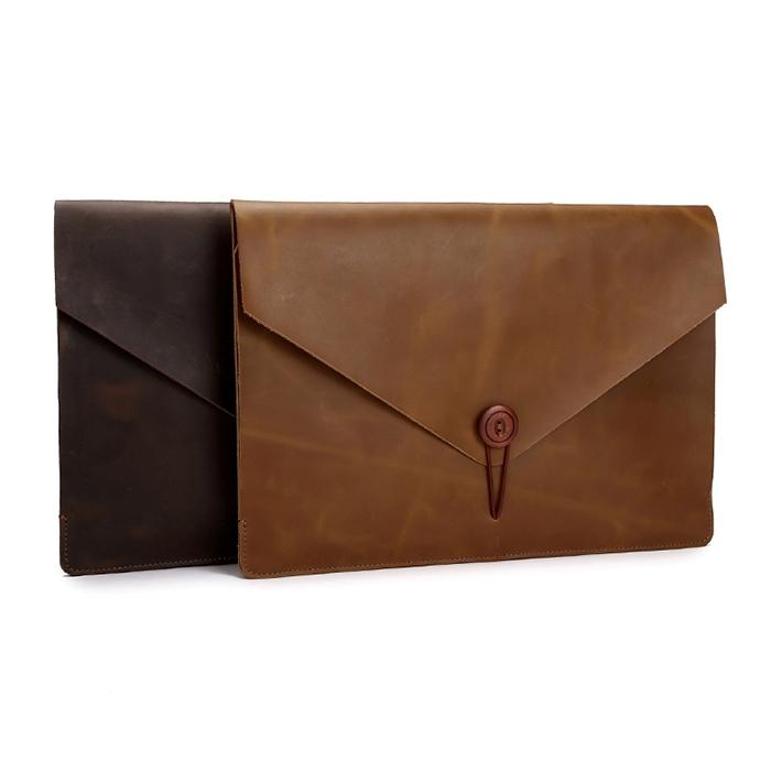 15.4 Business Laptop Tablet Bag - Genuine Leather - Universal Fit - Coffee