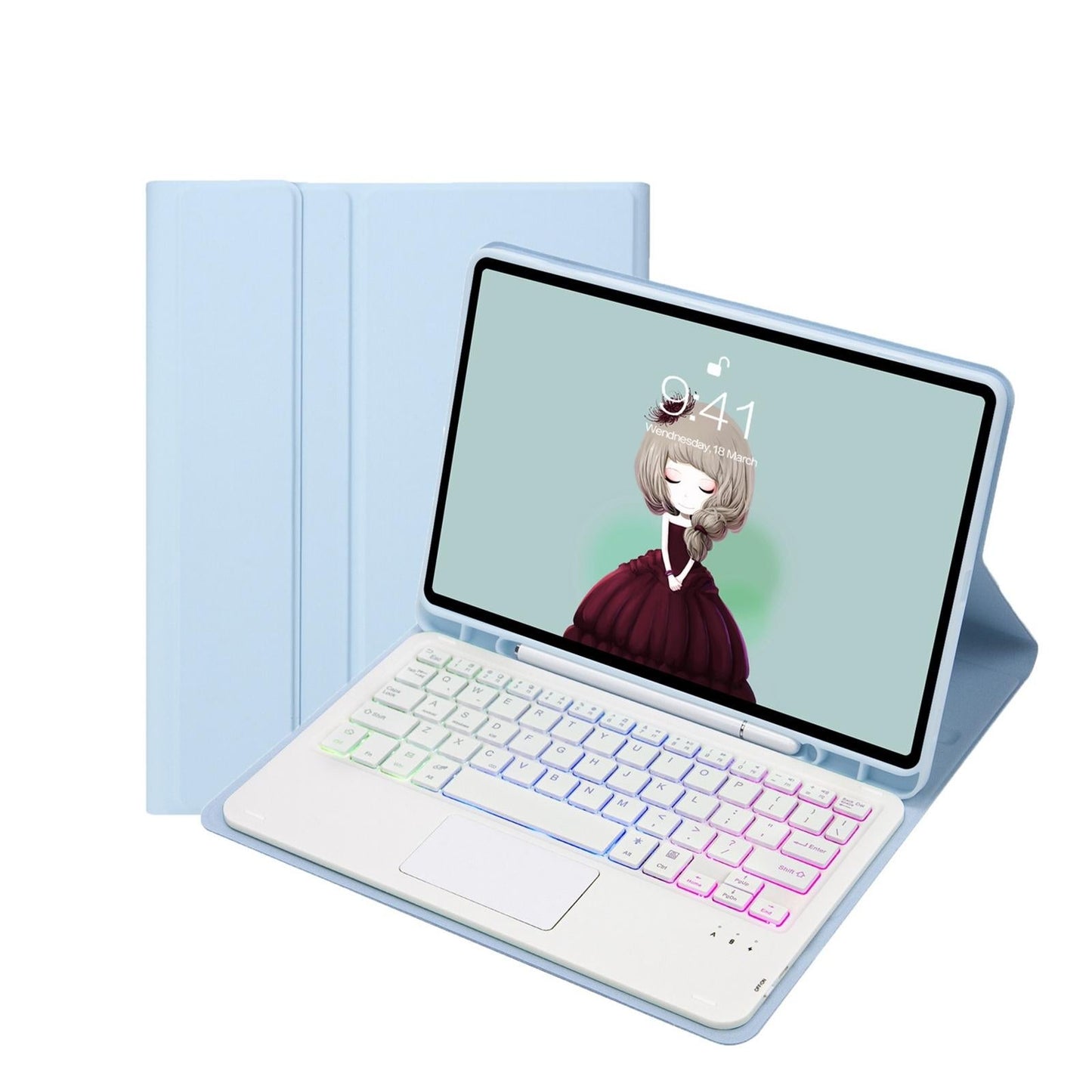 Bluetooth Keyboard Leather Case For Ipad 9.7 2018 & 2017 / Pro 9.7 / Air 2 With Touch Pad & Backlight - Mint Green