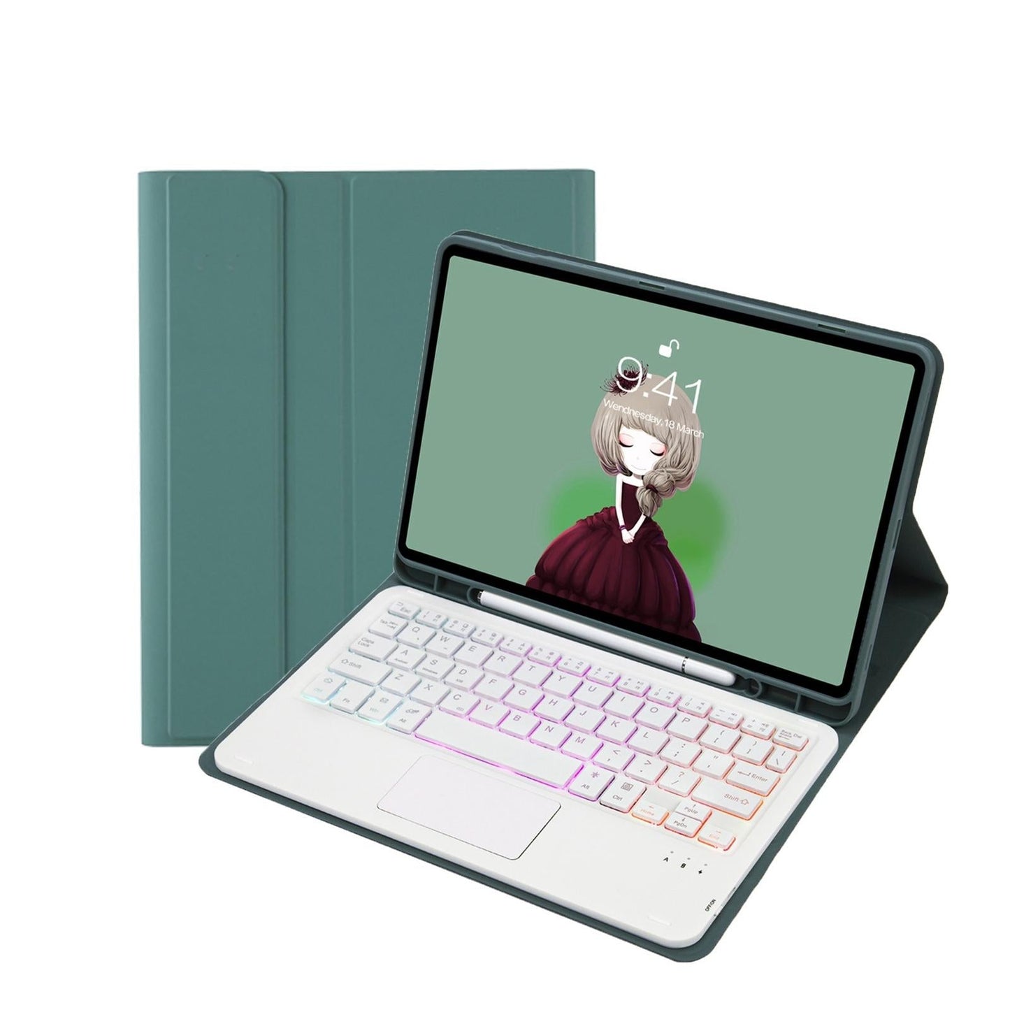 Bluetooth Keyboard Leather Case For Ipad 9.7 2018 & 2017 / Pro 9.7 / Air 2 With Touch Pad & Backlight - Mint Green