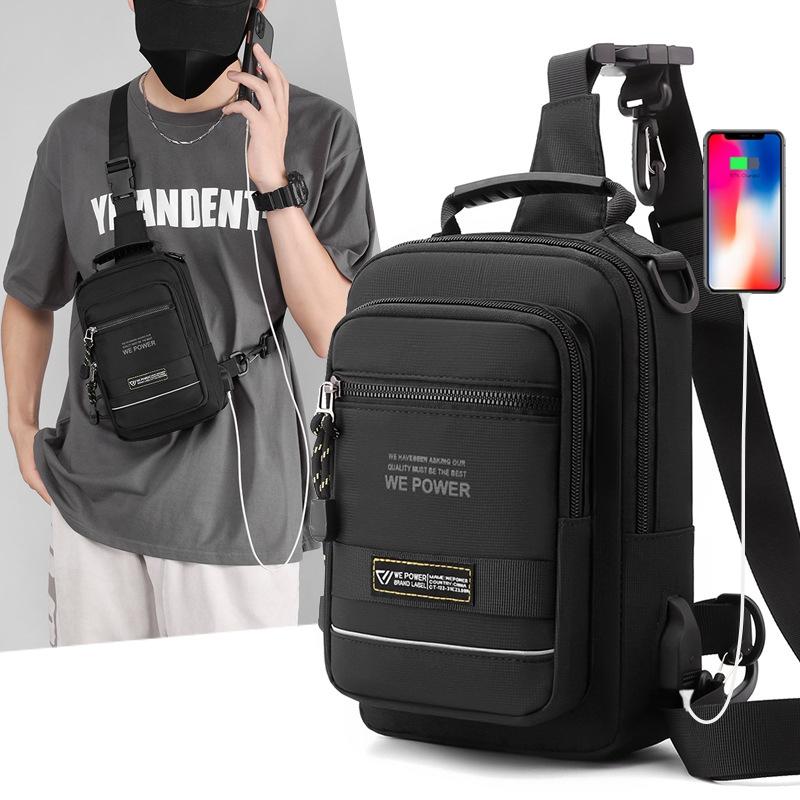 USB Chest Outdoor Shoulder Messenger Bag For Men With Charging Port - Dark Green