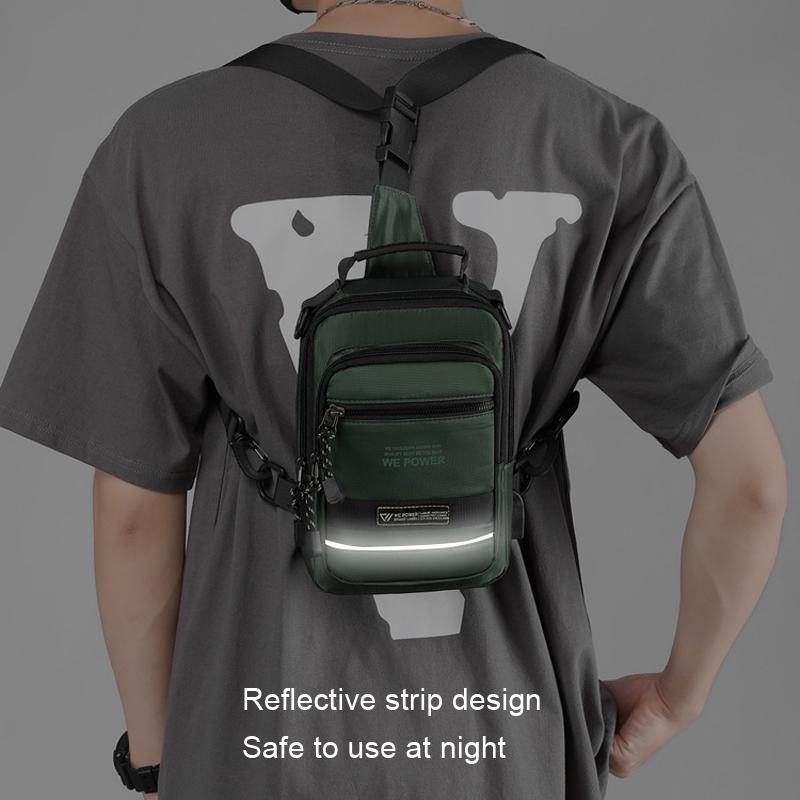 USB Chest Outdoor Shoulder Messenger Bag For Men With Charging Port - Dark Green