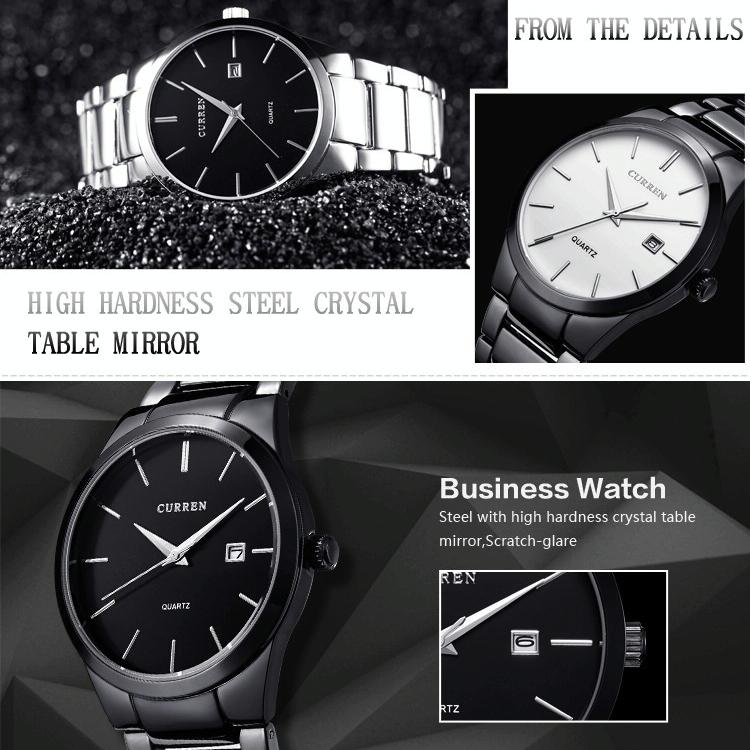 Waterproof Full Steel Quartz Watch - Fashion Business Calendar - White Case White Face