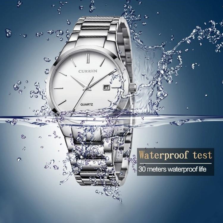 Waterproof Full Steel Quartz Watch - Fashion Business Calendar - White Case White Face