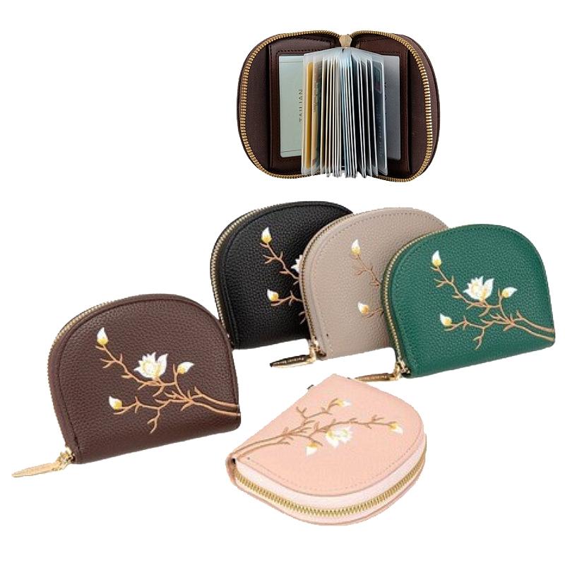 Large Capacity Semicircular Embroidery Id Card Holder - Green