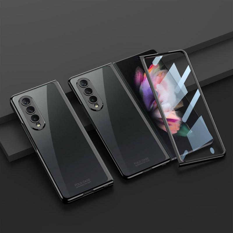 Full Coverage Electroplated Glass Case for Samsung Galaxy z Fold 4 - Silver