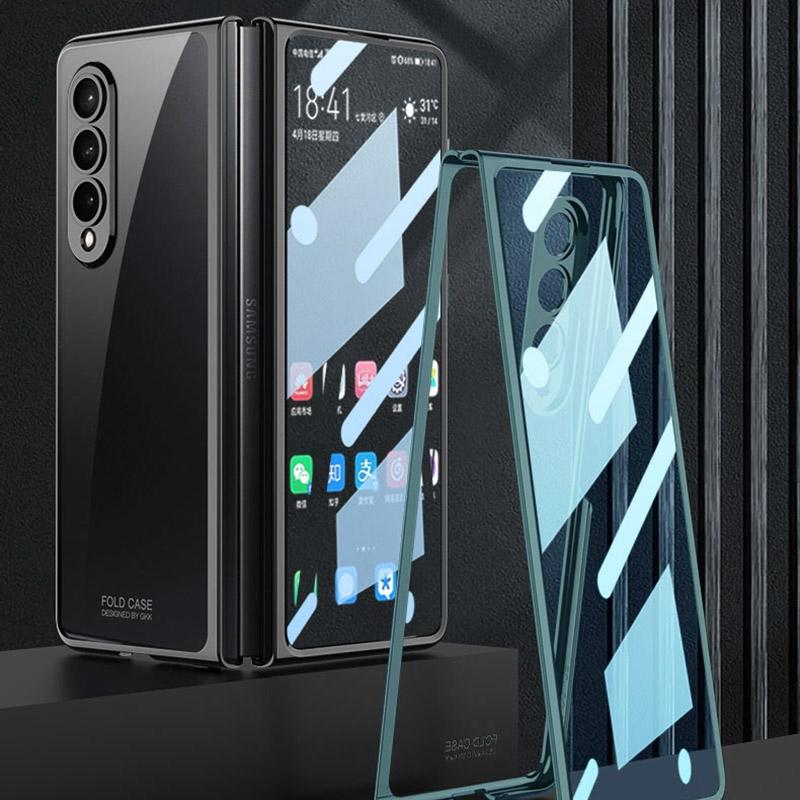 Full Coverage Electroplated Glass Case for Samsung Galaxy z Fold 4 - Silver