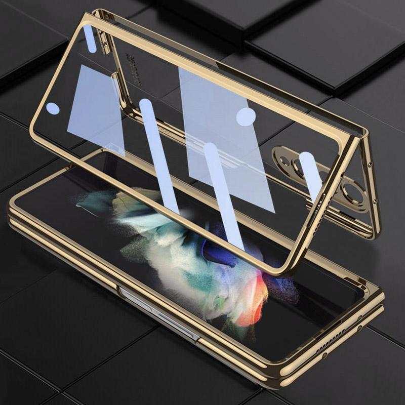 Full Coverage Electroplated Glass Case for Samsung Galaxy z Fold 4 - Silver
