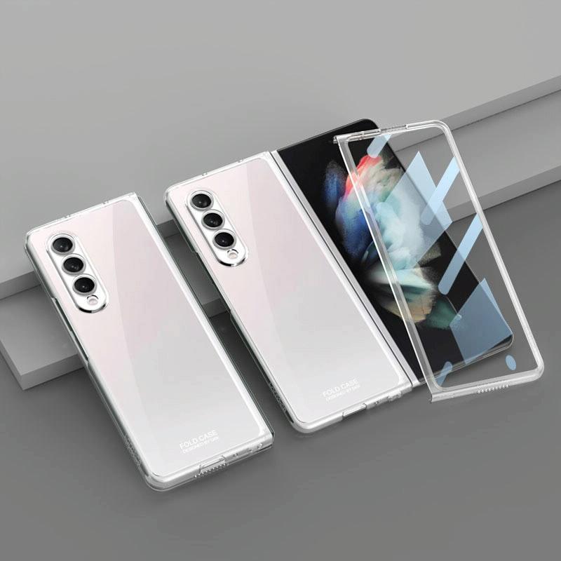 Full Coverage Electroplated Glass Case for Samsung Galaxy z Fold 4 - Silver