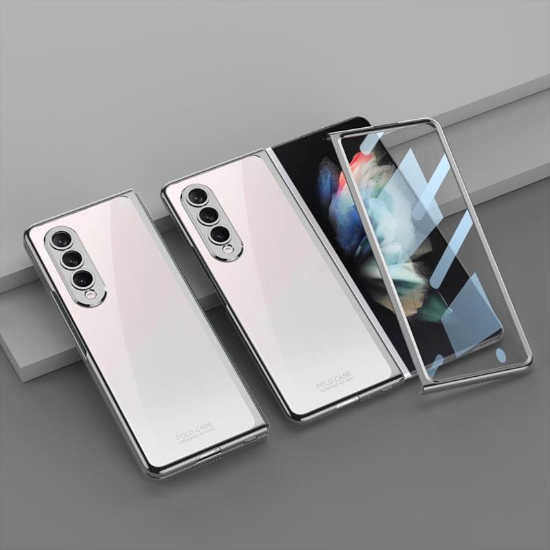 Full Coverage Electroplated Glass Case for Samsung Galaxy z Fold 4 - Silver